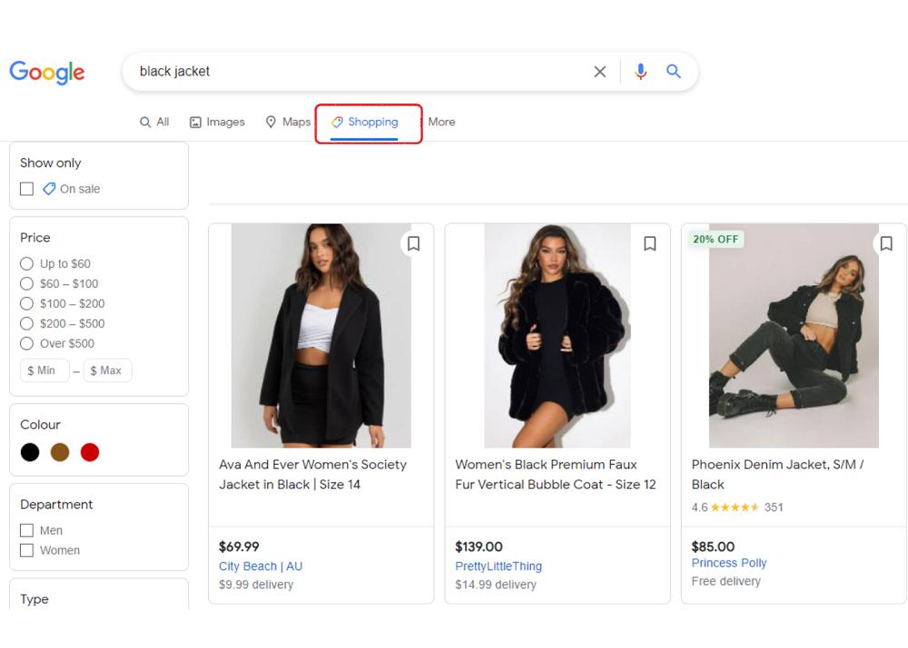 Google Shopping screenshot