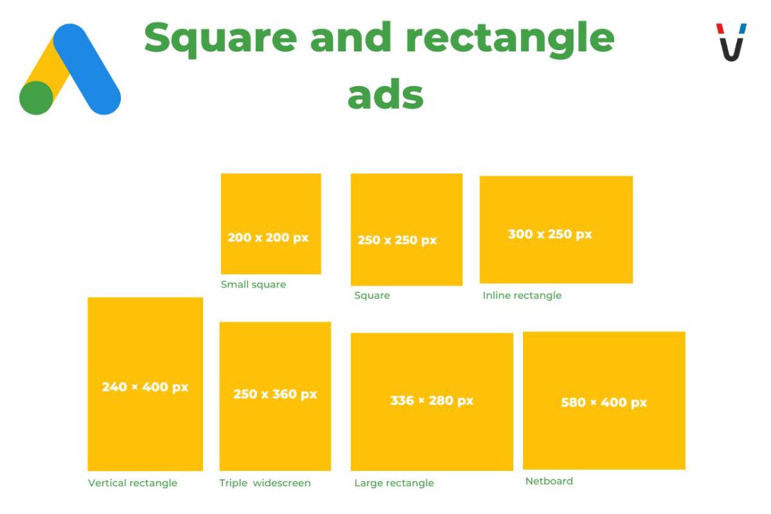 Google Ads image sizes - square and rectangle ads